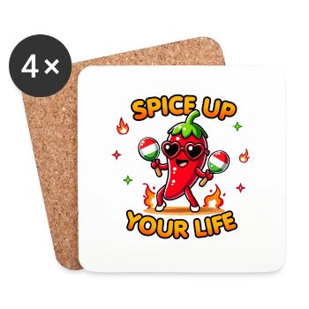 Spice Up Your Life – Kawaii Chili Mascot Funny Pun - Coasters (set of 4) - white - Front