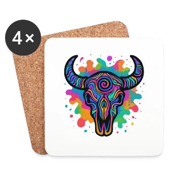 Colorful bull skull - Coasters (set of 4) - white - Front