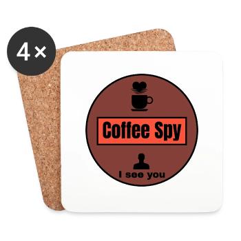 Coffee Spy : T-shirt amateur de café - Dessous de verre (lot de 4) - blanc - Devant