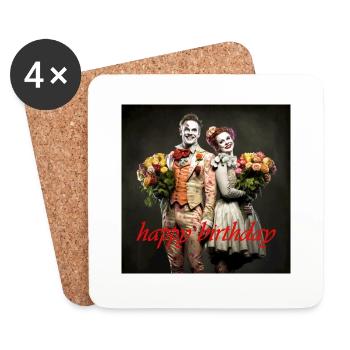 Happy Birthday Clowns Couple Congratulating Flowers - Coasters (set of 4) - white - Front