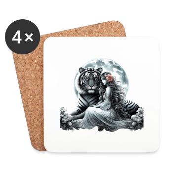 Moonlit Bond – Femme mystique et tigre - Dessous de verre (lot de 4) - blanc - Devant