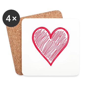 Sweet Coeur Dessiné à la Main - Dessous de verre (lot de 4) - blanc - Devant