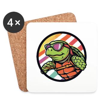 Tortue Bande Dessinée Cool - Dessous de verre (lot de 4) - blanc - Devant