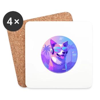 Neon-Doggo mit Beats Sonnenbrille Cyberpunk Retro - Untersetzer (4er-Set) - Weiß - Vorne
