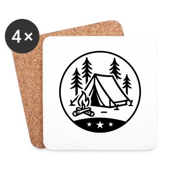 Zelt Lagerfeuer Camping - Untersetzer (4er-Set) - Weiß - Vorne