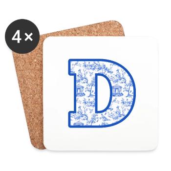 Letter D blue chinoiserie - Coasters (set of 4) - white - Front
