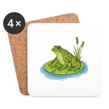 toad sitting on a lilypad - Coasters (set of 4) - white - Front