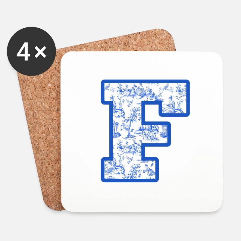 Buchstabe f blaue Chinoiserie - Untersetzer (4er-Set) - Weiß