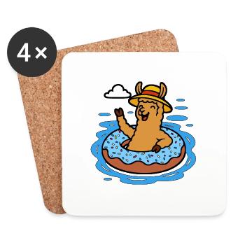 Alpaca with Donut Swim Ring Funny Animals Kids - Coasters (set of 4) - white - Front