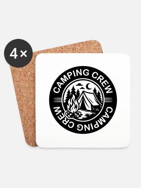 Camping Crew Tent Campfire - Coasters (set of 4) - white
