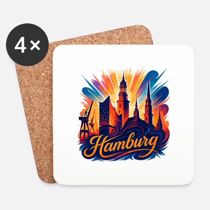 Hamburg Stadt Silhouette Perle am Wasser Geschenk - Untersetzer (4er-Set) - Weiß