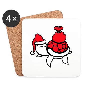 Tortue d’eau Père Noël Noël mignon - Dessous de verre (lot de 4) - blanc - Devant