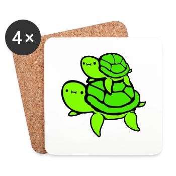2 Tortues d’eau enfant papa maman père mère - Dessous de verre (lot de 4) - blanc - Devant