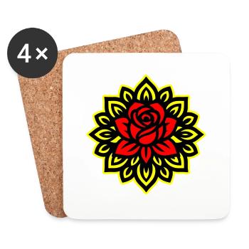 Rose Blume Mandala - Untersetzer (4er-Set) - Weiß - Vorne