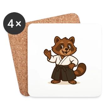 Tanuki – young Aikido mascot - Coasters (set of 4) - white - Front