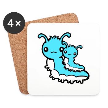 2 Chenille Famille Maman Papa Enfant Bébé Père Mère - Dessous de verre (lot de 4) - blanc - Devant