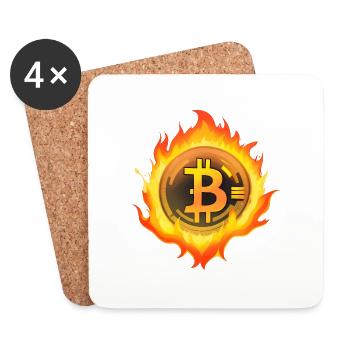 Bitcoin on Fire Crypto Coin Memecoin - Dessous de verre (lot de 4) - blanc - Devant
