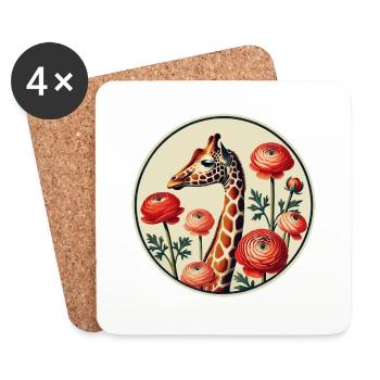 Girafe vintage avec renoncule – Floral élégant A - Dessous de verre (lot de 4) - blanc - Devant