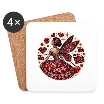 Ruby Fairy – Mystical Red Gemstone Fantasy Design - Coasters (set of 4) - white - Front