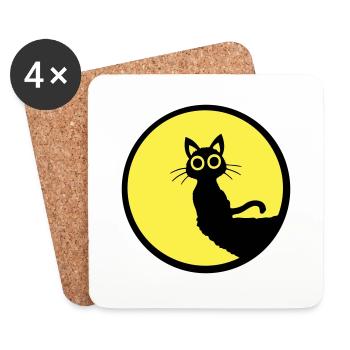 Cat Cute Moon Round Cliff Mountain Night Big Eyes - Coasters (set of 4) - white - Front