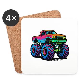 Monster Truck Neon - Dessous de verre (lot de 4) - blanc - Devant