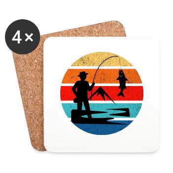 Rétro Pêche Coucher de soleil Vintage Style Grunge - Dessous de verre (lot de 4) - blanc - Devant