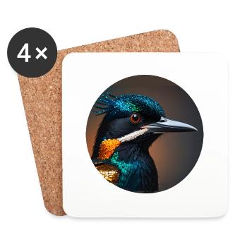 colibri, oiseau, illustration, coloré, paillettes, martin-pêcheur - Dessous de verre (lot de 4) - blanc - Devant