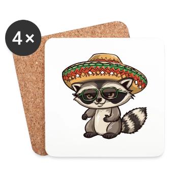 raton laveur drôle sombrero - Dessous de verre (lot de 4) - blanc - Devant