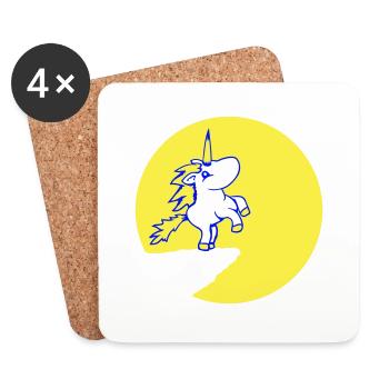 Einhorn Klippe Mond Berg Rund Nacht Süß Cartoon - Untersetzer (4er-Set) - Weiß - Vorne
