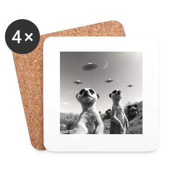 Suricate posant pour un selfie avec des OVNI drôles - Dessous de verre (lot de 4) - blanc - Devant