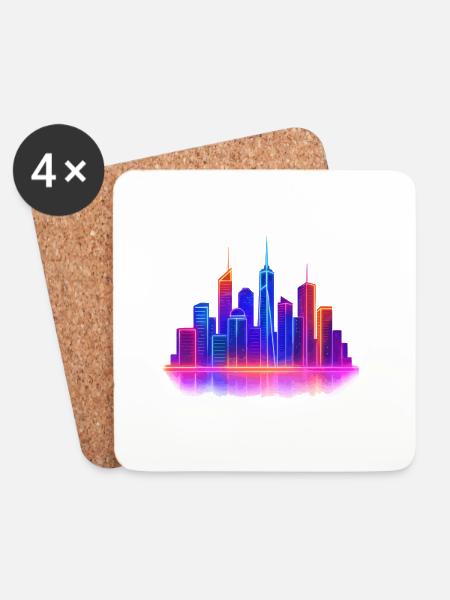 skyline stadt neon - Untersetzer (4er-Set) - Weiß