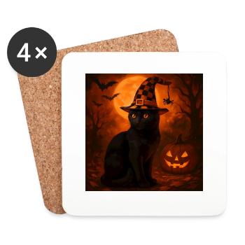 Cadeau de costume de chat citrouille d’Halloween - Dessous de verre (lot de 4) - blanc - Devant