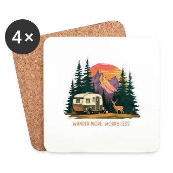 Promenez-vous plus, sans souci – Camping-car rétro, Montagne - Dessous de verre (lot de 4) - blanc - Devant