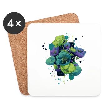 Cyber-Flowers – Illustration de fleur futuriste. - Dessous de verre (lot de 4) - blanc - Devant