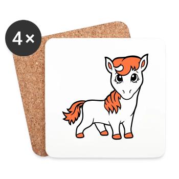 Horse Cute Pony Foal Horse Girl Cute Comic - Coasters (set of 4) - white - Front