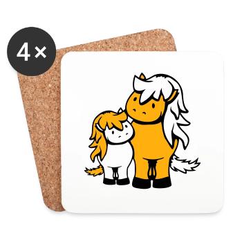 2 Süße Pferde Kind Familie Mama Papa Mutter Vater - Untersetzer (4er-Set) - Weiß - Vorne