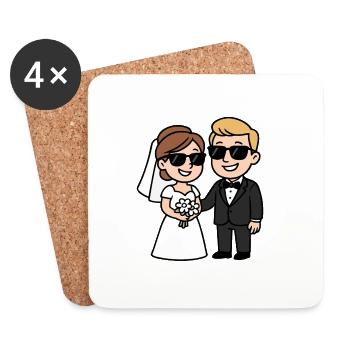 Bande dessinée de couple de mariée et de femme - Dessous de verre (lot de 4) - blanc - Devant