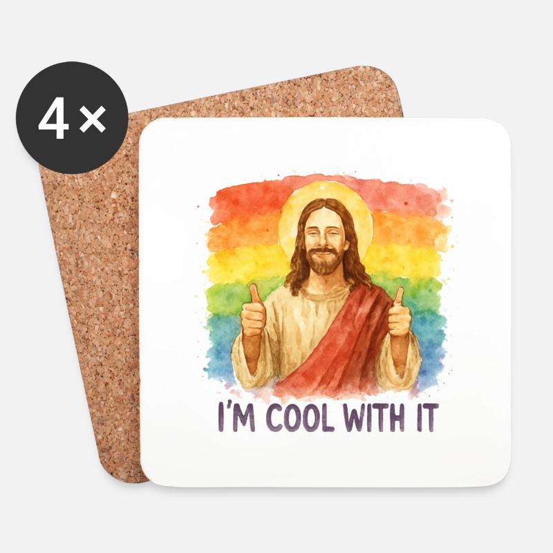 Rainbow Jesus – I'm Cool With It - Coasters (set of 4) - white