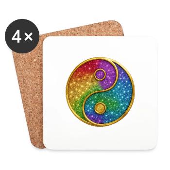 Rainbow Yin Yang Symbol Glitter Gold Sequins - Coasters (set of 4) - white - Front