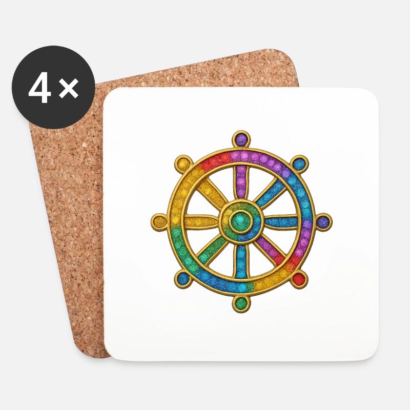 Dharma Rad Buddhismus Achtfacher Pfad Glitzer - Untersetzer (4er-Set) - Weiß