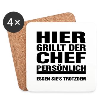 Hier grillt der Chef - Essen Sie's trotzdem - - Untersetzer (4er-Set) - Weiß - Vorne