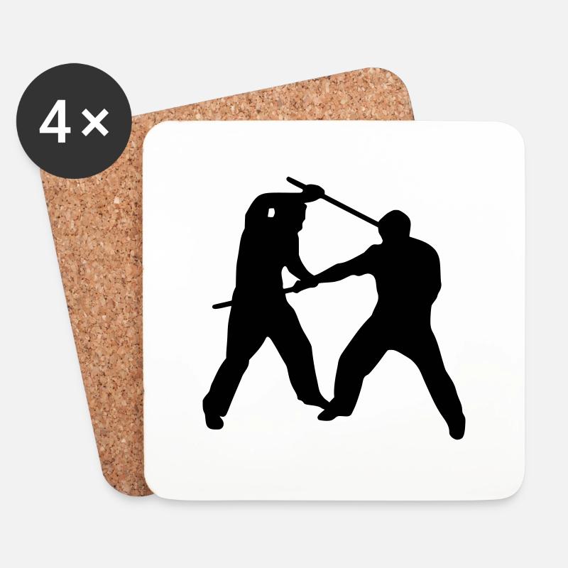 Stickfight Silhouette - Untersetzer (4er-Set) - Weiß