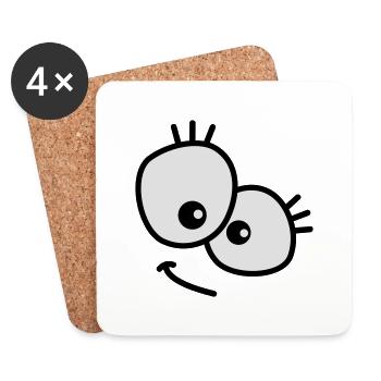 Cute looking cartoon face with big eyes - Coasters (set of 4) - white - Front