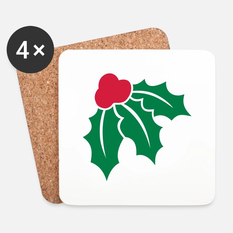 Weihnachtsstechpalme 2 - Untersetzer (4er-Set) - Weiß
