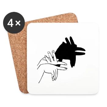 Bio Lätzchen Handschatten Hahn - Untersetzer (4er-Set) - Weiß - Vorne