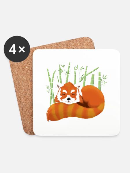 Panda roux - Dessous de verre (lot de 4) - blanc