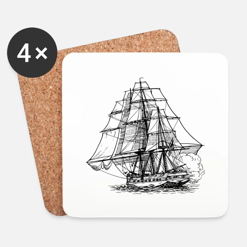 Schiff - Untersetzer (4er-Set) - Weiß