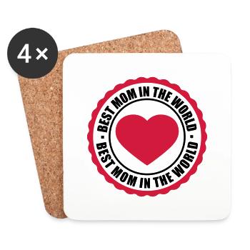 sticker sticker button circle round heart love mam - Coasters (set of 4) - white - Front