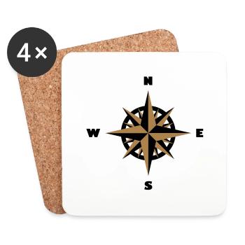 Compass, rose des vents (BM2) - Dessous de verre (lot de 4) - blanc - Devant