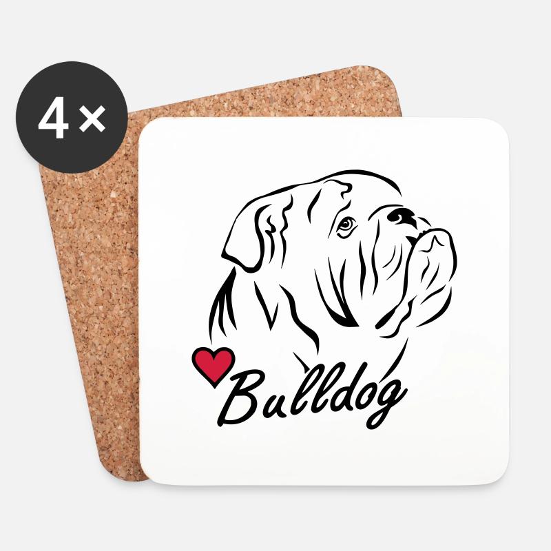 Bulldog ♥ - Untersetzer (4er-Set) - Weiß